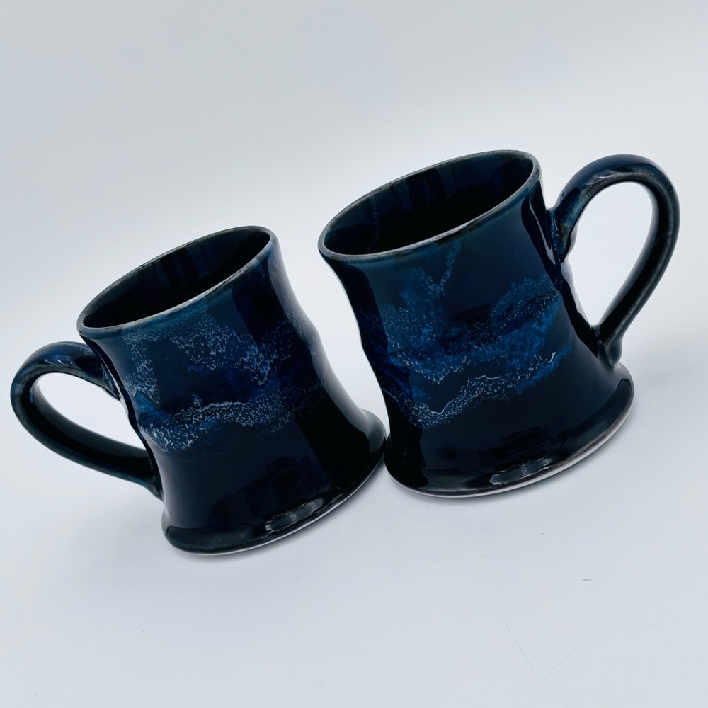 Cascadia USA Stoneware Coffee Tea Mug Cup Blue Glazed Handmade Set Of 2